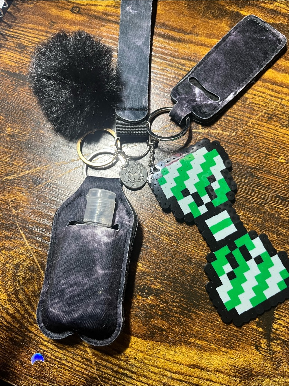 Black Velvet Hand Sanitizer Keychain with Green Pixel Bow Charm